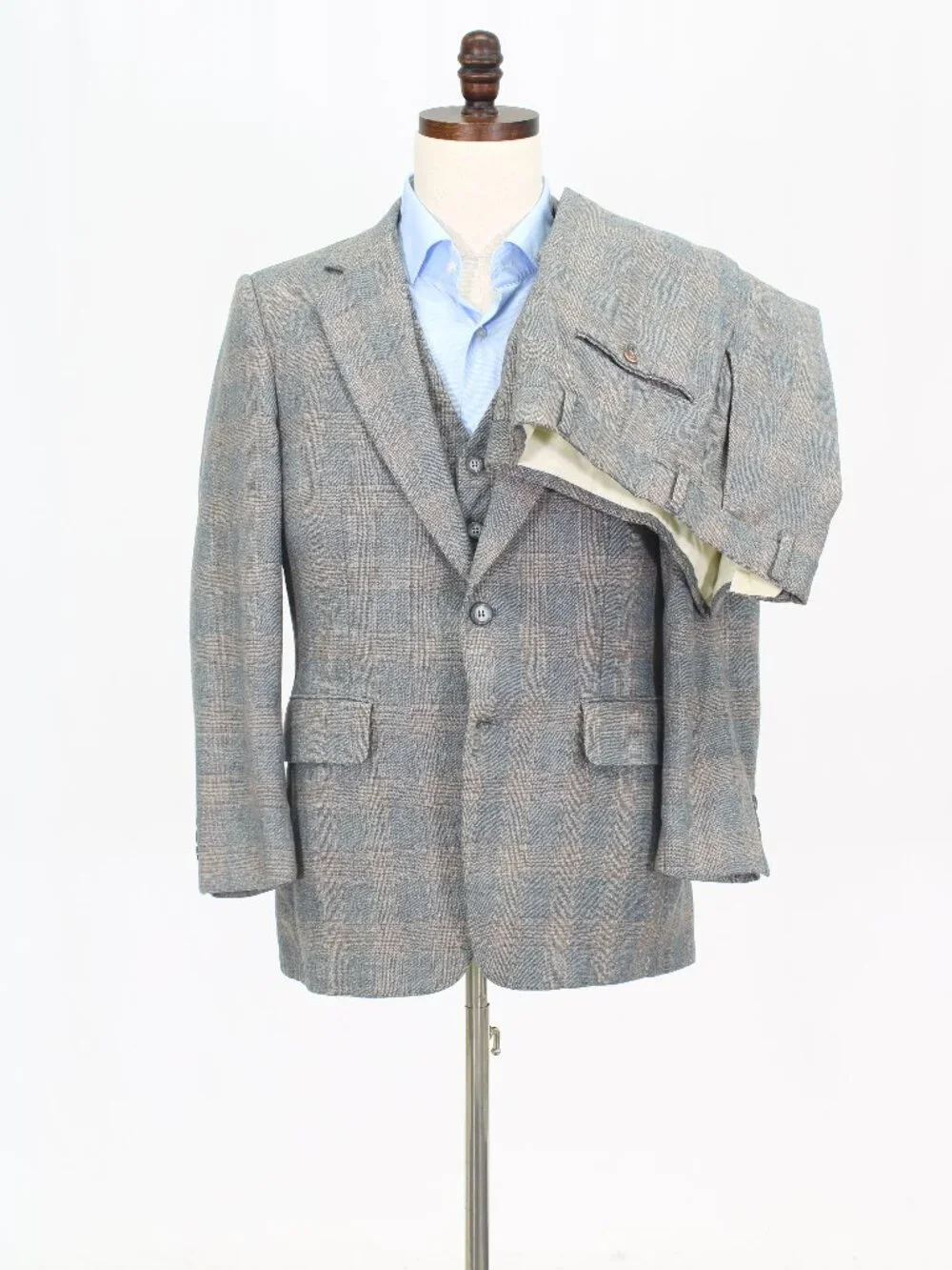 Vintage 1970s 40S 35x28 Gray Full Suit 2-Button Solid R929